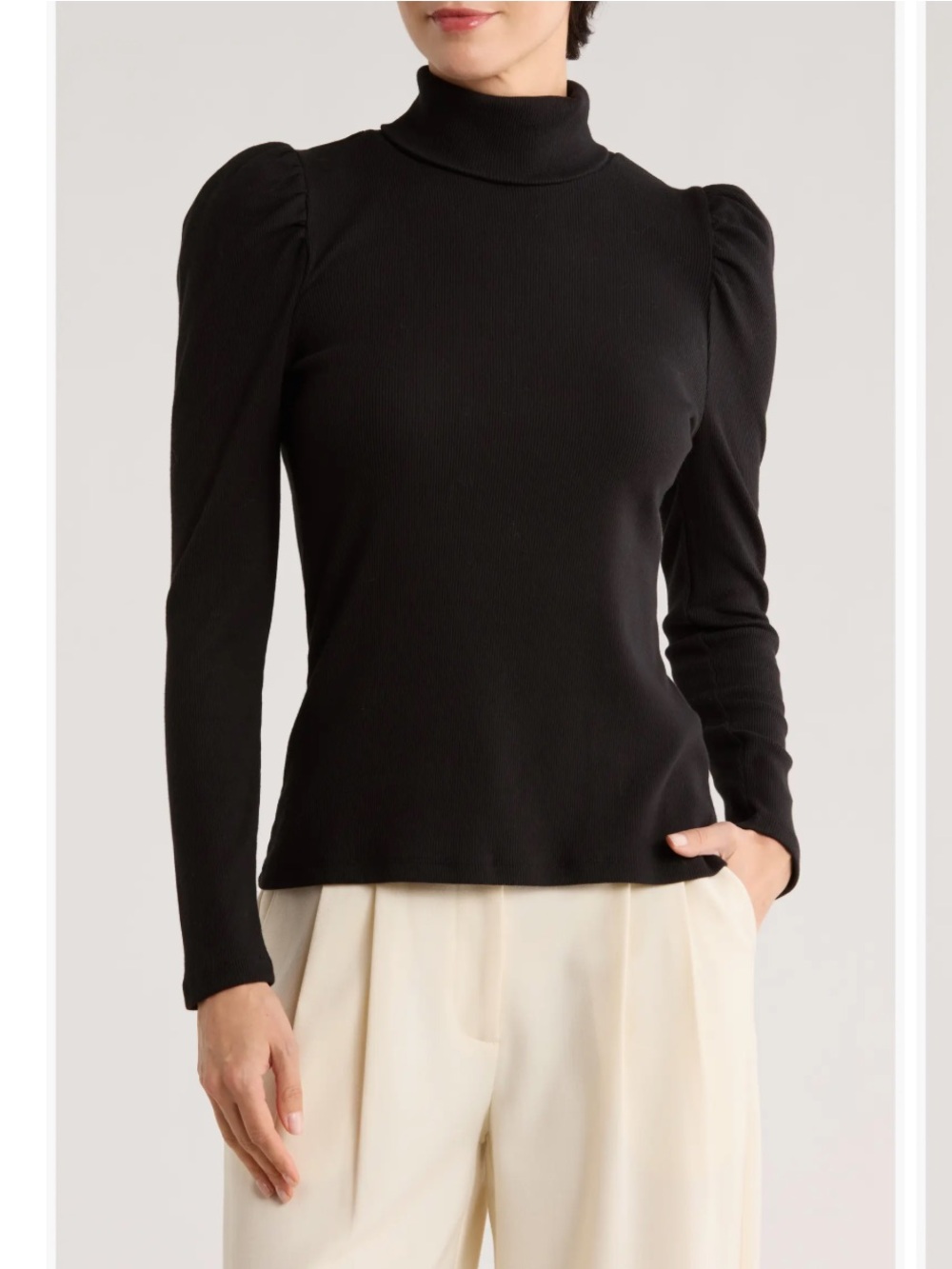NWT Elie Elie Tahari long shirred sleeve mock neck top Size XS